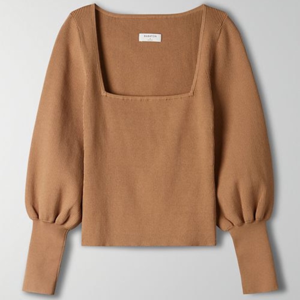 Aritzia Babaton Women's Gideon Sculpt Knit Ribbed Sweater in Camel (XXS)